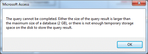Access error “The Query Cannot Be Completed” 