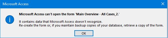 Microsoft Access can't open the form