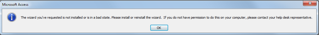 The wizard you've requested is not installed or is in a bad state