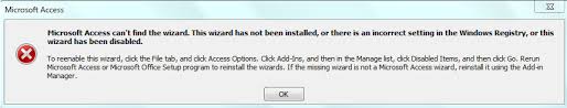 Microsoft Access can not find this wizard