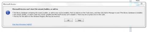 Microsoft Access can not start this wizard