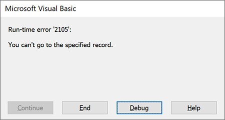 Access error 2105 you can't go to the specified record