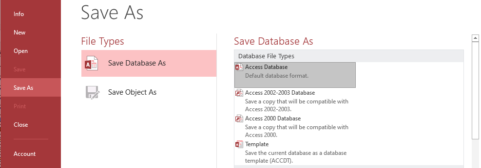 Save Database As 