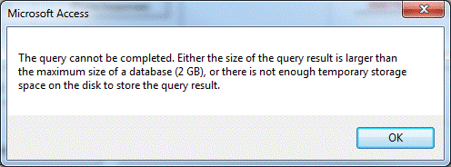 The Query Cannot Be Completed Either the Size