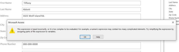 Microsoft Access This Expression is Typed Incorrectly